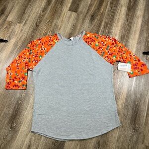 NWT Lularoe Randy Shirt gray/ floral orange 3/4 sleeves, sz:2XL